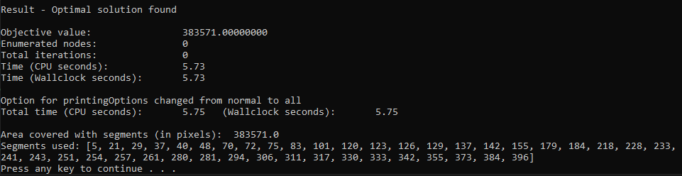 Example console output for img_num = 400